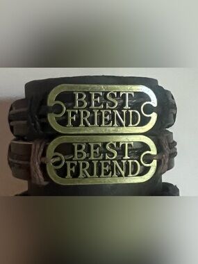 Real Leather Best Friend Metal Tag Bracelet in Black or Dark Brown- Choose 1